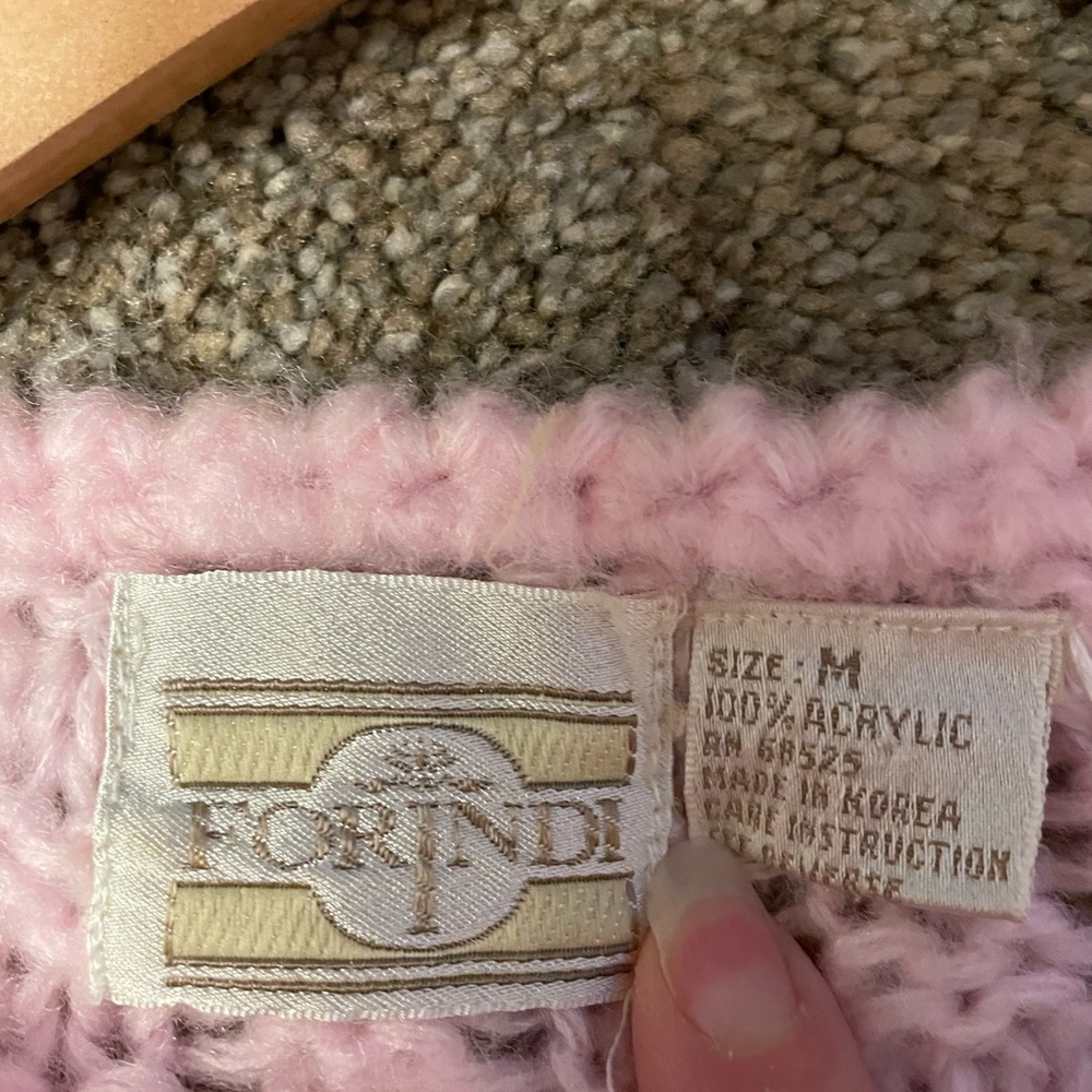 Forindi Vintage 80’s Soft Pink and Cream Diamond Sweater Size M Lightweight - Picture 6 of 7